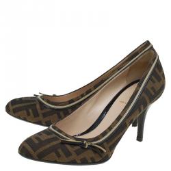 Pre Owned Fendi Brown Zucca Canvas and Leather Pumps Size 38.5