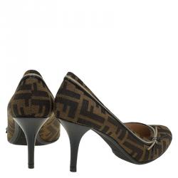 Pre Owned Fendi Brown Zucca Canvas and Leather Pumps Size 38.5