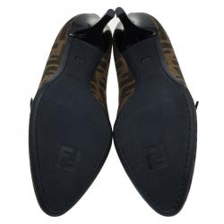 Pre Owned Fendi Brown Zucca Canvas and Leather Pumps Size 38.5