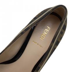 Pre Owned Fendi Brown Zucca Canvas and Leather Pumps Size 38.5