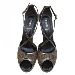 Pre Owned Fendi Zucchino Canvas Cross Strap Platform Sandals Size 40