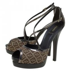 Pre Owned Fendi Zucchino Canvas Cross Strap Platform Sandals Size 40