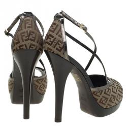 Pre Owned Fendi Zucchino Canvas Cross Strap Platform Sandals Size 40