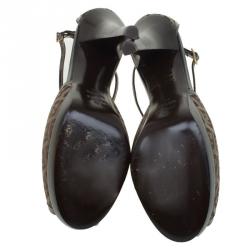 Pre Owned Fendi Zucchino Canvas Cross Strap Platform Sandals Size 40