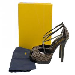 Pre Owned Fendi Zucchino Canvas Cross Strap Platform Sandals Size 40