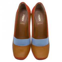 Pre Owned Fendi Multicolor Leather and Fabric Polifonia Court Studded Heel Pumps Size 37