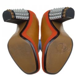 Pre Owned Fendi Multicolor Leather and Fabric Polifonia Court Studded Heel Pumps Size 37