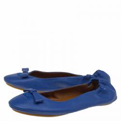 Pre Owned Fendi Blue Leather Let's Dance Bow Ballet Flats Size 38