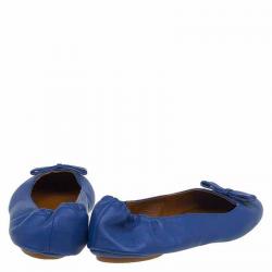 Pre Owned Fendi Blue Leather Let's Dance Bow Ballet Flats Size 38