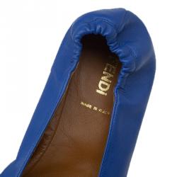 Pre Owned Fendi Blue Leather Let's Dance Bow Ballet Flats Size 38