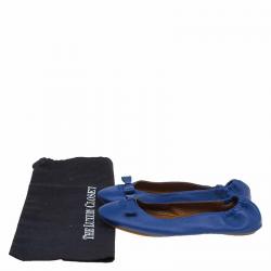 Pre Owned Fendi Blue Leather Let's Dance Bow Ballet Flats Size 38