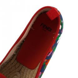 Pre Owned Fendi Muticolor Roma Printed Canvas And Leather Cap Toe Espadrilles Size 38.5