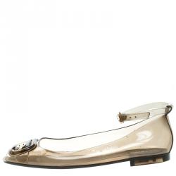 Pre Owned Fendi Grey Jelly Peep Toe Ankle Strap Ballet Flats Size 40