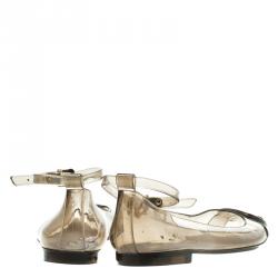 Pre Owned Fendi Grey Jelly Peep Toe Ankle Strap Ballet Flats Size 40