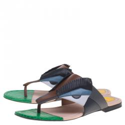 Pre Owned Fendi Multicolor Leather Bug Monster Thong Sandals Size 38.5