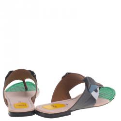 Pre Owned Fendi Multicolor Leather Bug Monster Thong Sandals Size 38.5