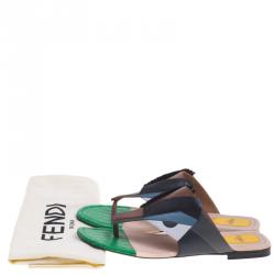 Pre Owned Fendi Multicolor Leather Bug Monster Thong Sandals Size 38.5