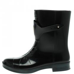 Pre Owned Fendi Black PVC Faux Lace-Up Rain Boots Size 40