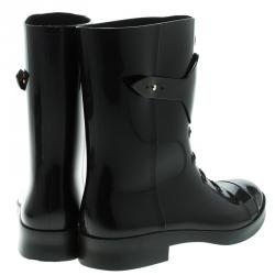 Pre Owned Fendi Black PVC Faux Lace-Up Rain Boots Size 40