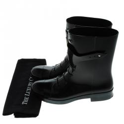 Pre Owned Fendi Black PVC Faux Lace-Up Rain Boots Size 40