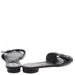 Pre Owned Fendi Black Patent Leather B Buckle Flat Slides Size 40