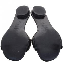 Pre Owned Fendi Black Patent Leather B Buckle Flat Slides Size 40