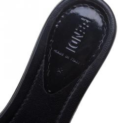 Pre Owned Fendi Black Patent Leather B Buckle Flat Slides Size 40