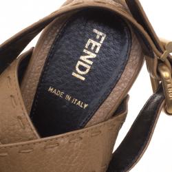مملوكة مسبقًا Fendi Brown Leather Wooden Platform Ankle Strap Sandals Size 38