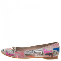 Pre Owned Fendi Beige Multicolor Zucca Spalmati Ballet Flats Size 41