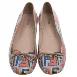 Pre Owned Fendi Beige Multicolor Zucca Spalmati Ballet Flats Size 41
