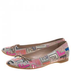 Pre Owned Fendi Beige Multicolor Zucca Spalmati Ballet Flats Size 41