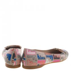 Pre Owned Fendi Beige Multicolor Zucca Spalmati Ballet Flats Size 41