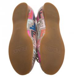 Pre Owned Fendi Beige Multicolor Zucca Spalmati Ballet Flats Size 41