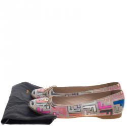 Pre Owned Fendi Beige Multicolor Zucca Spalmati Ballet Flats Size 41