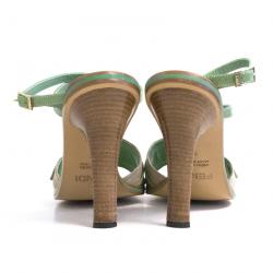 Fendi Beige Canvas and Green Leather Ankle Strap Sandals Size 37