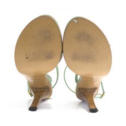 Pre Owned صندل بحزام للكاحل فندي كانفاس بيج وجلد أخضر مقاس 37