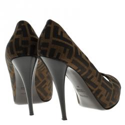 Pre Owned Fendi Tobacco Zucca Canvas Peep Toe Pumps Size 39