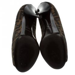 Pre Owned Fendi Tobacco Zucca Canvas Peep Toe Pumps Size 39