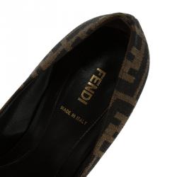 Pre Owned Fendi Tobacco Zucca Canvas Peep Toe Pumps Size 39