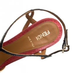 Fendi Tri Color Raffia and Snakeskin Strappy Slingback Platform Sandals Size 39