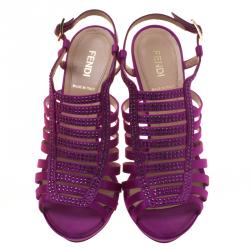 Fendi Magenta Crystal Embellished Satin Gladiator Platform Sandals Size 37