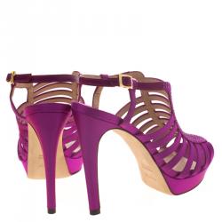 Fendi Magenta Crystal Embellished Satin Gladiator Platform Sandals Size 37