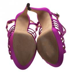 Fendi Magenta Crystal Embellished Satin Gladiator Platform Sandals Size 37