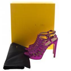 Fendi Magenta Crystal Embellished Satin Gladiator Platform Sandals Size 37