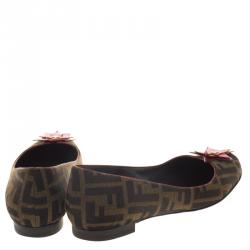 Pre Owned Fendi Brown Zucca Canvas Leather Star Embellished Ballet Flats Size 37