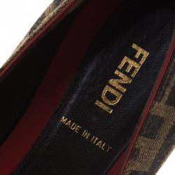 Pre Owned Fendi Brown Zucca Canvas Leather Star Embellished Ballet Flats Size 37