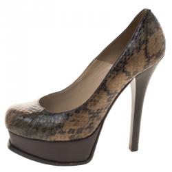 Pre Owned Fendi Two Tone Python Fendista Platform Pumps Size 37