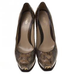 Pre Owned Fendi Two Tone Python Fendista Platform Pumps Size 37