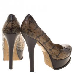 Pre Owned Fendi Two Tone Python Fendista Platform Pumps Size 37