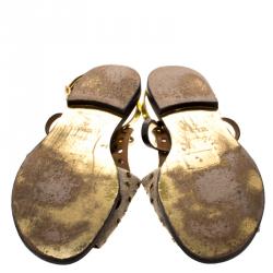 Pre Owned Fendi Beige Perforated Jute Bow Slingback Flat Sandals Size 39